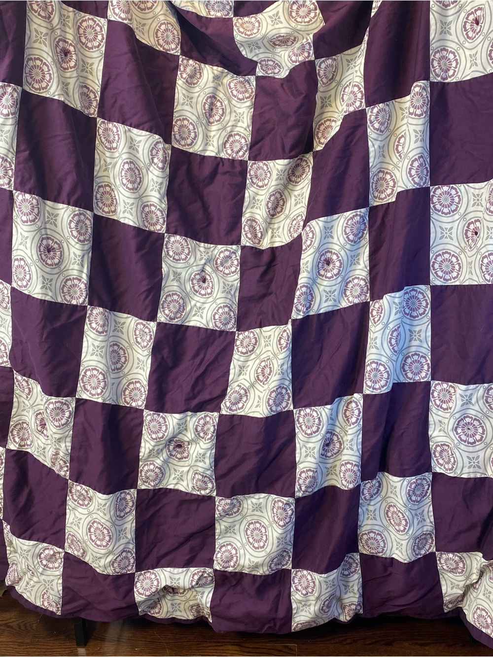 Handmade Purple & White Patchwork Cotton Quilt 66” X 66”